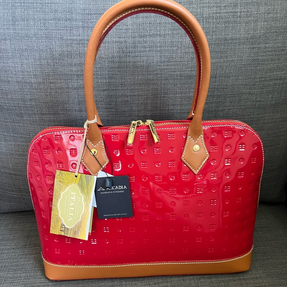 NWT ARCADIA PATENT LEATHER SATCHEL HANDBAG PURSE